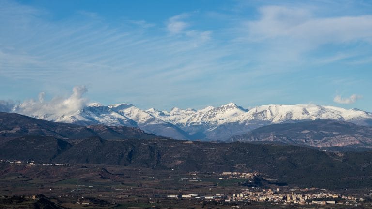 Mountain peaks covered with snow, Pyrenees, Spain